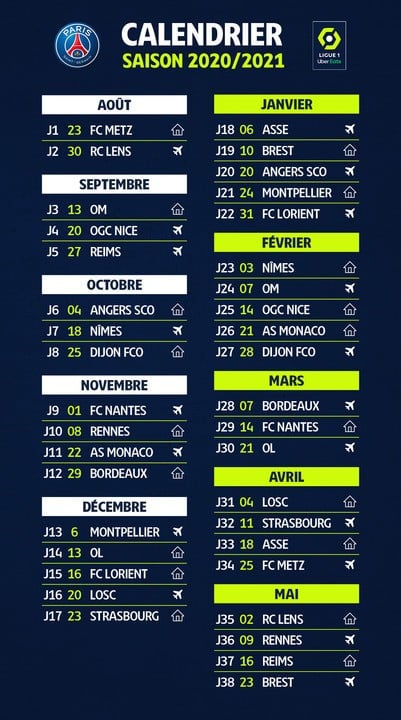 [News-Pros] Le calendrier 2020-2021 des 20 clubs de Ligue 1 - Les Titis
