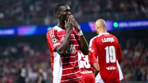 Abdallah Sima célèbre son but en Ligue des champions