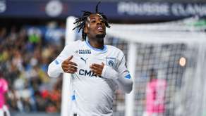 Elye Wahi après son but contre Montpellier