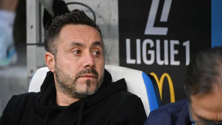 Roberto De Zerbi, entraîneur de Marseille, lors du match de Ligue 1 McDonald's entre Marseille et Brest.